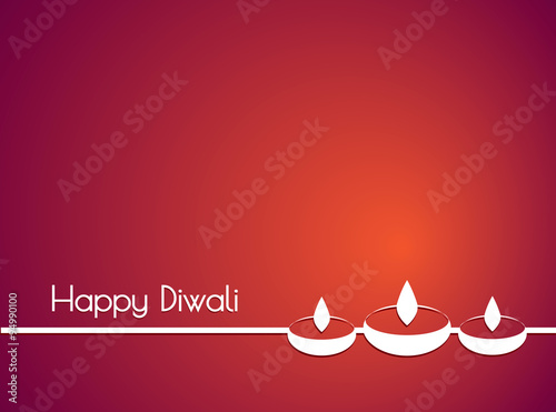 White text calligraphy inscription Happy Diwali festival India with incandescent light with shadow on orange background. Linear vector illustration EPS 10