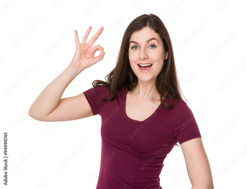 Caucasian woman with ok sign gesture Caucasian woman with ok sign gesture