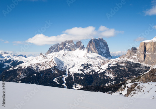 Fototapeta Naklejka Na Ścianę i Meble -  Dolomites Alps - overlooking the Sella group  in Val Gardena. Italy