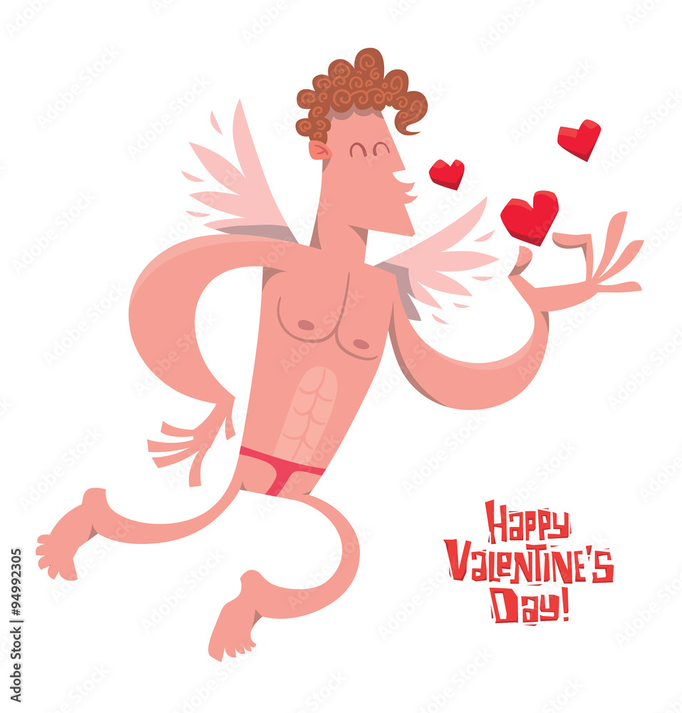 Vector Sexy cupid sending an air kiss. Cartoon image of sexy pink cupid  with wings in