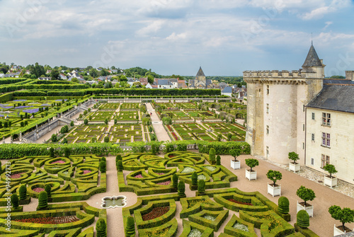 Château de Villandry, France. Donjon, the main building and gardens