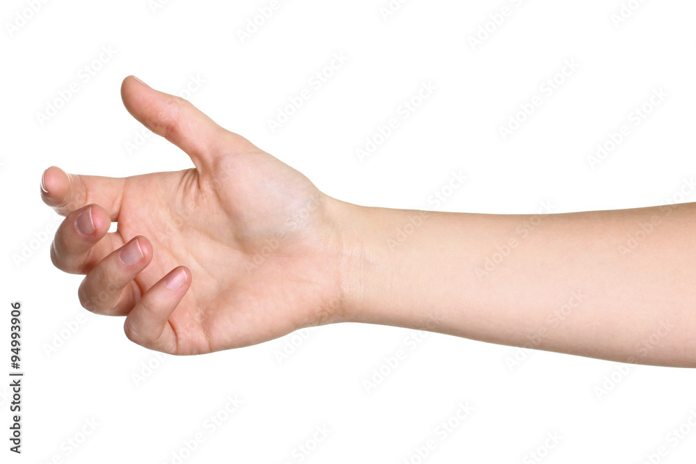 Female hand outstretched for a handshake, isolated on white. Female hand outstretched for a handshake, isolated on white.