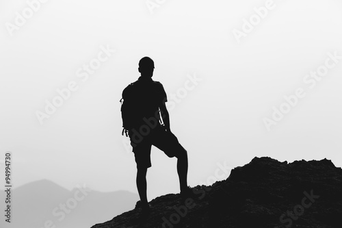 Man climbing hiking inspiration landscape  travel silhouette