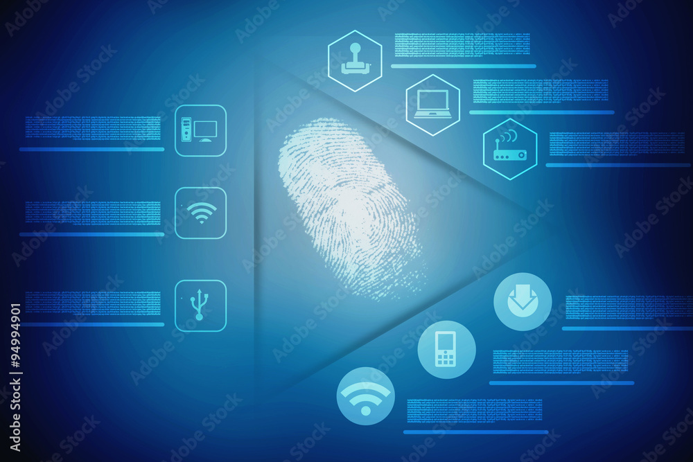 Security system concept with fingerprint Letter P sign