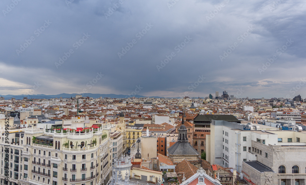 Skyline of Madrid in a cloudy day