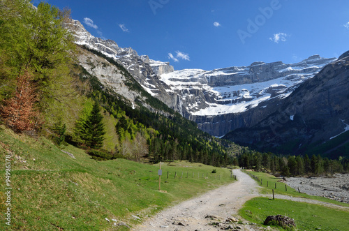 Hiking trail to the cirque of Gavarnie in Pyrenees