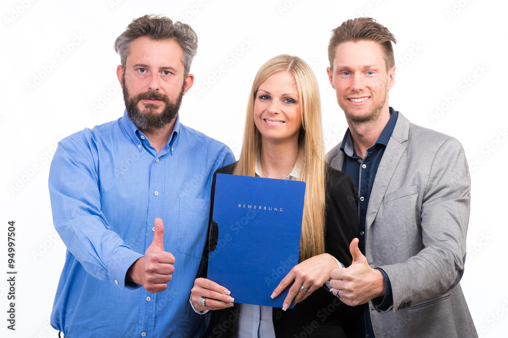 menschen mit bewerbungsmappe zeigen daumen hoch menschen mit bewerbungsmappe zeigen daumen hoch