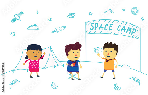 Kids enjoy learning with building space camp on the moon.