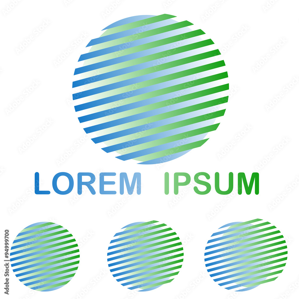Green and blue striped round spa logo design set