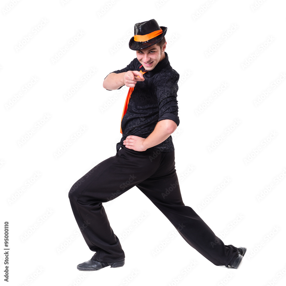 Disco dancer showing some movements against isolated white Disco dancer showing some movements against isolated white