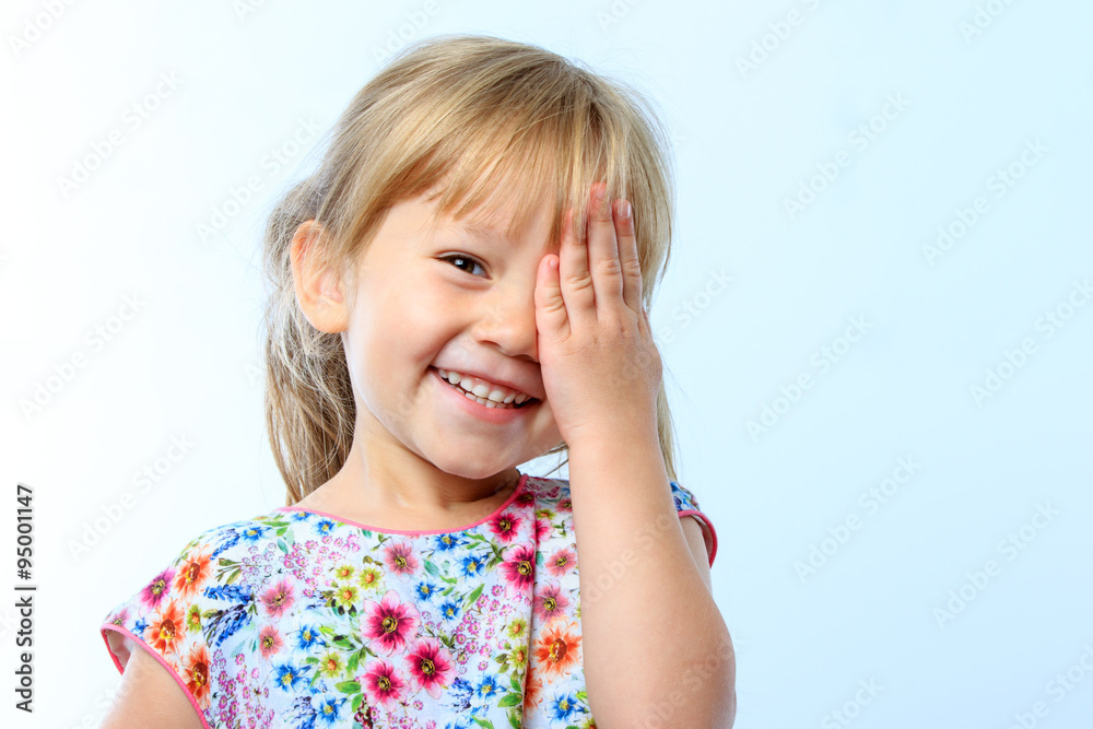 Cute girl hiding eye with hand. Cute girl hiding eye with hand.