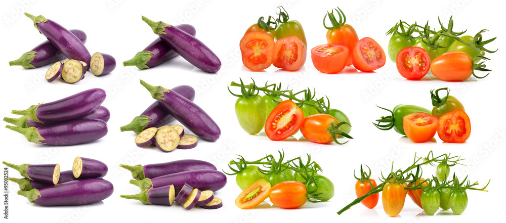 set of cherry tomatoes isolated on white background