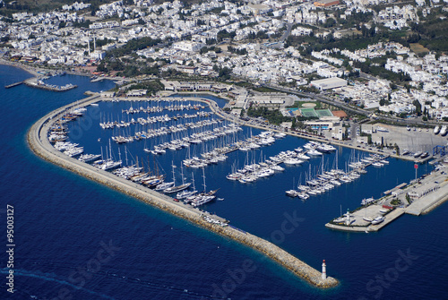 Yacht marina of famous tourism city Bodrum Turkey