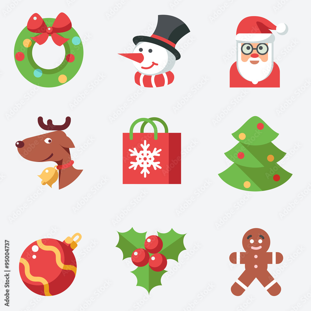Christmas icons, flat design 