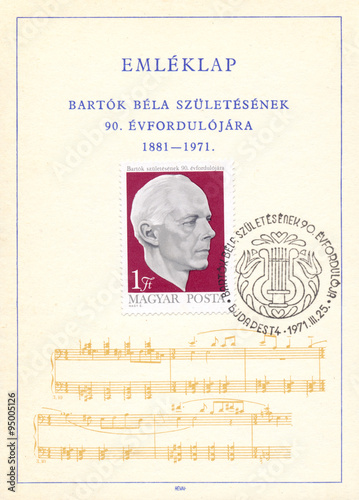 Stamp printed in Hungary shows image of Bela Bartok photo