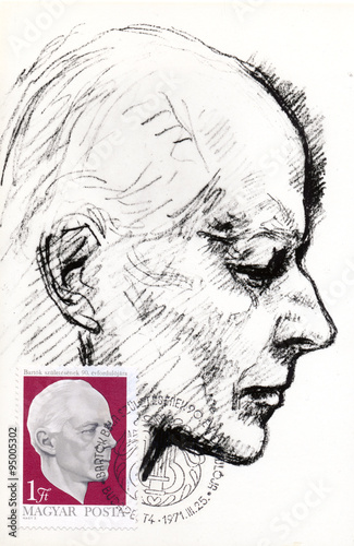 Stamp printed in Hungary shows image of the famous composer Bela photo