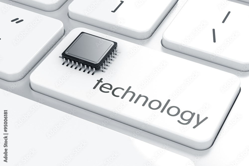 Computer microprocessor on the laptop keyboard. Technology conce Computer microprocessor on the laptop keyboard. Technology conce