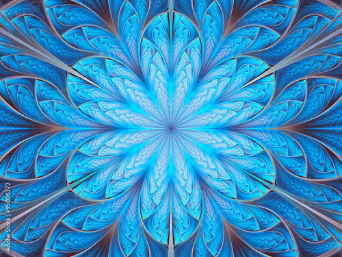 Abstract fractal background, cyan mosaic ornamental pattern with curved stripes