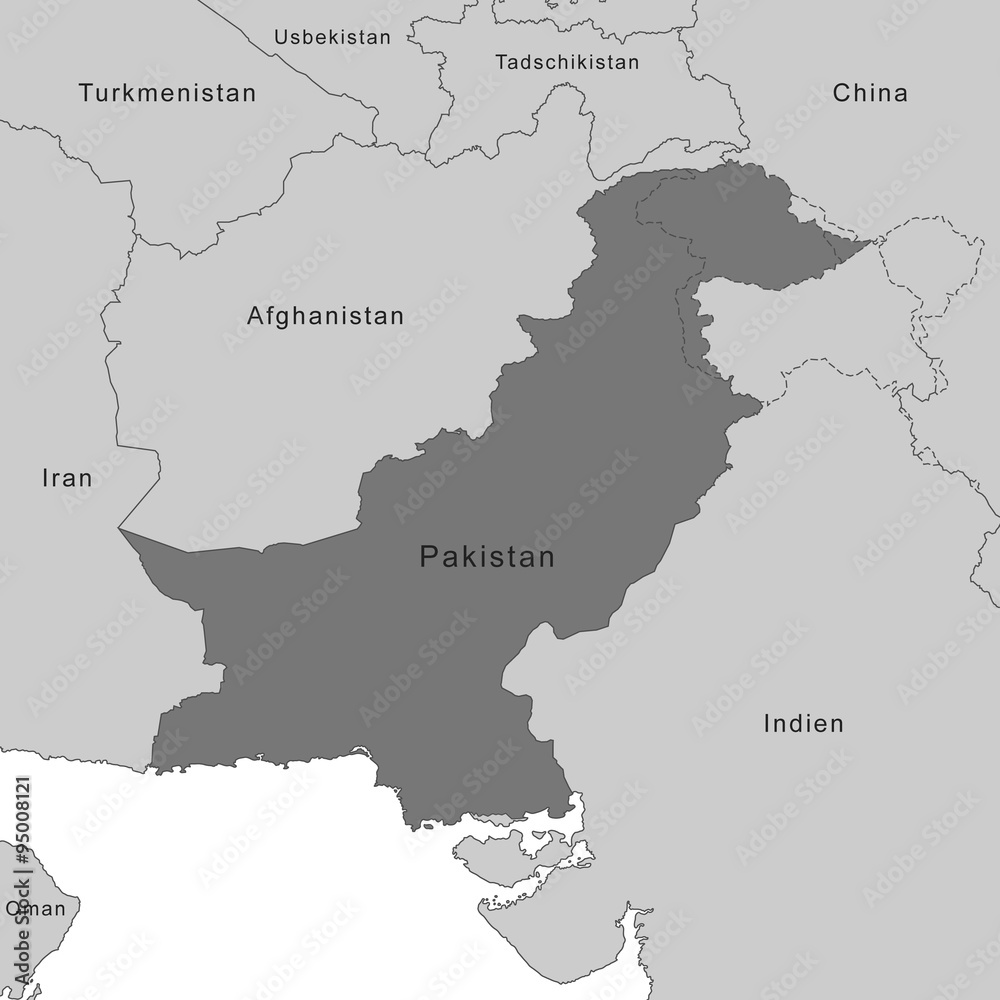 Pakistan Karte in Grau