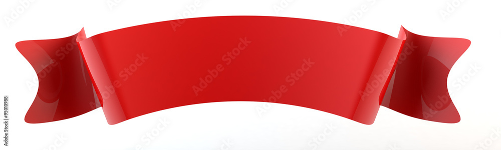 3d red double festive ribbon tag, isolated object - obrazy, fototapety, plakaty 