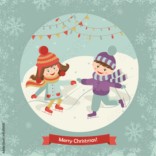 The cheerful children skating a vector illustration