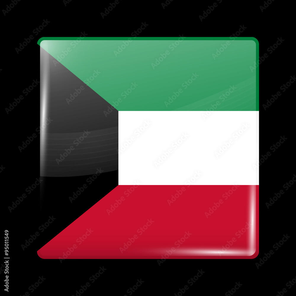 Flag of Kuwait. Glassy Icon Square Shape Flag of Kuwait. Glassy Icon Square Shape