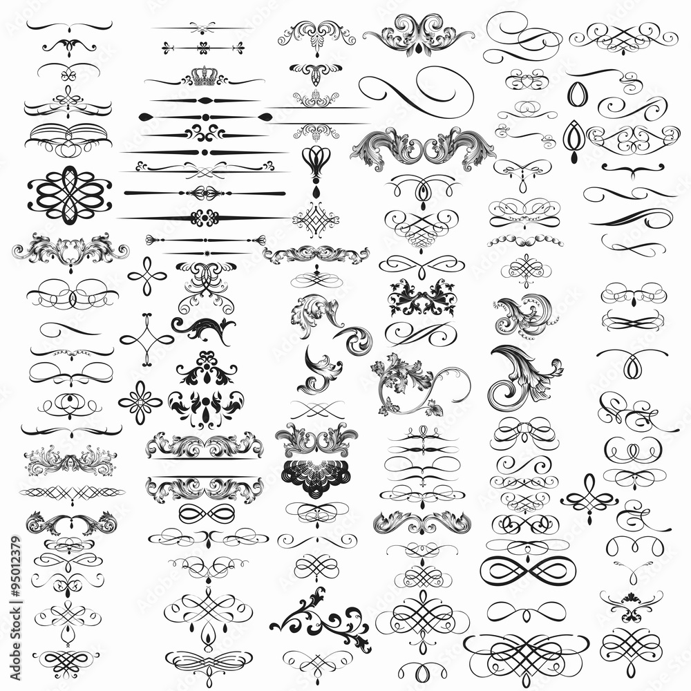 Fototapeta premium Set of vector calligraphic elements and page decorations