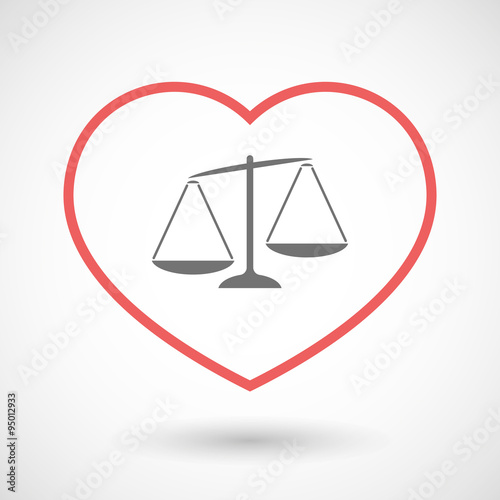 Line hearth icon with  an unbalanced weight scale
