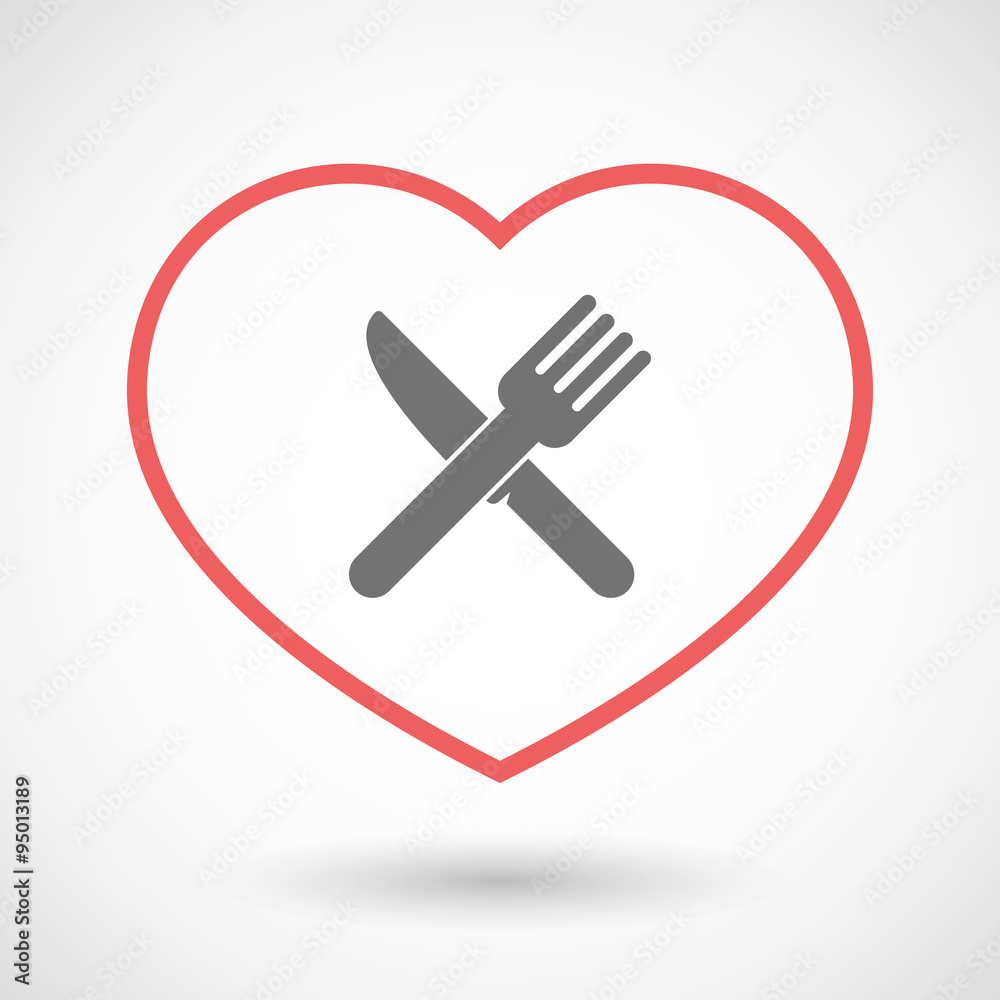 Line hearth icon with a knife and a fork Line hearth icon with a knife and a fork