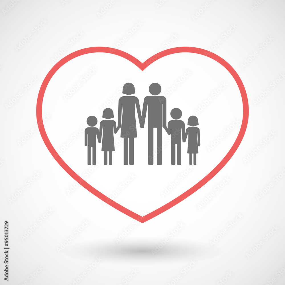 Line hearth icon with a large family pictogram Line hearth icon with a large family pictogram
