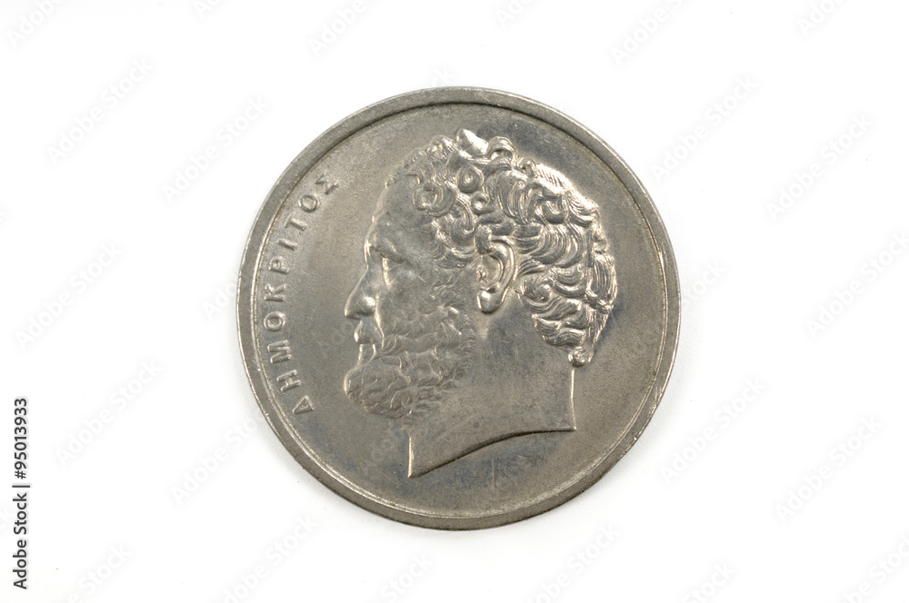Demokritus, Philosopher on 10 Greek Drachma Coin Demokritus, Philosopher on 10 Greek Drachma Coin