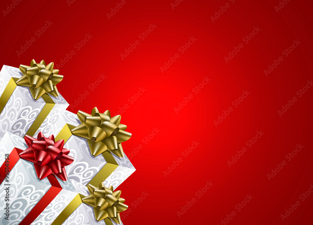 Navidad, regalos, cajas, fondo rojo iluminado, luz, fondos ilustración de  Stock | Adobe Stock