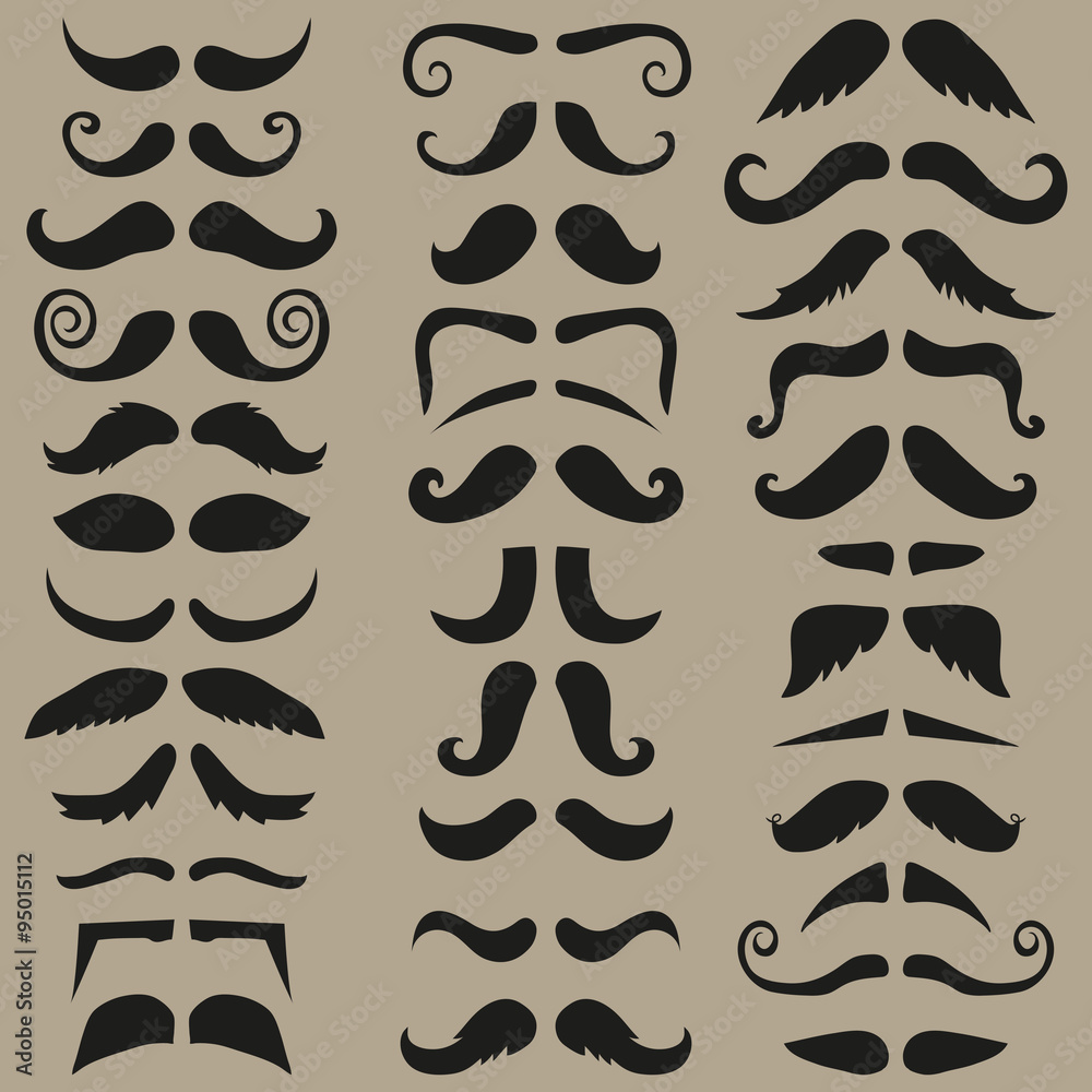 Vector set of hipster mustache. Black silhouette. Easy for edit. Vector set of hipster mustache. Black silhouette. Easy for edit.