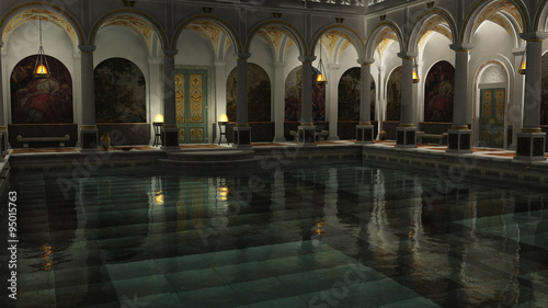 Roman Baths at Night - illustration