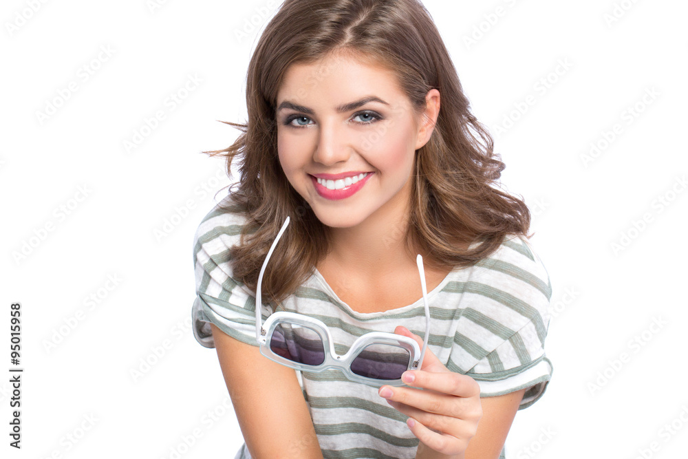Beautiful smiling woman with sunglasses.