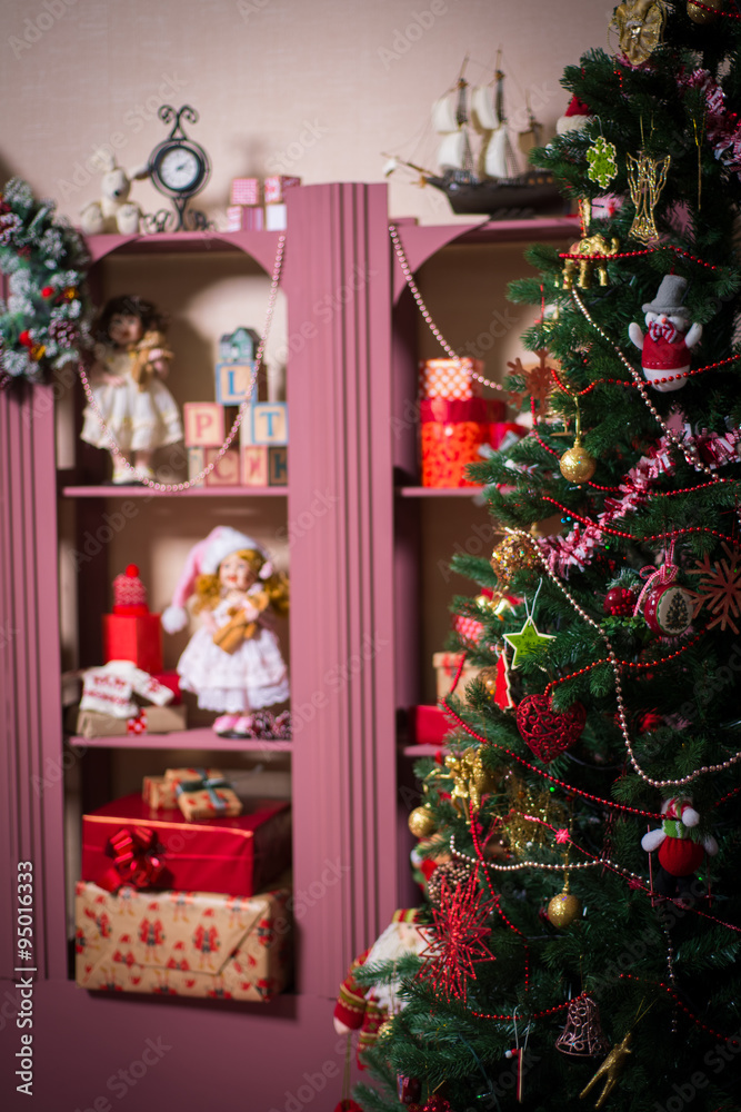 Christmas interior with christmas tree
