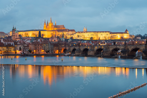 View of the famous Castle and Charles Bridge at Dawn.