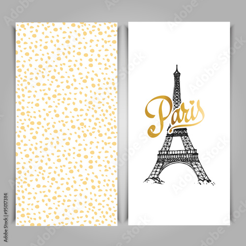 Eiffel tower parisian symbol. Hand drawn vector greeting art dec