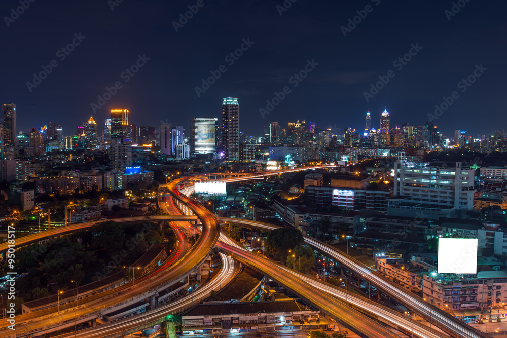 Aerial view cityscape at night in bangkok,Thailand