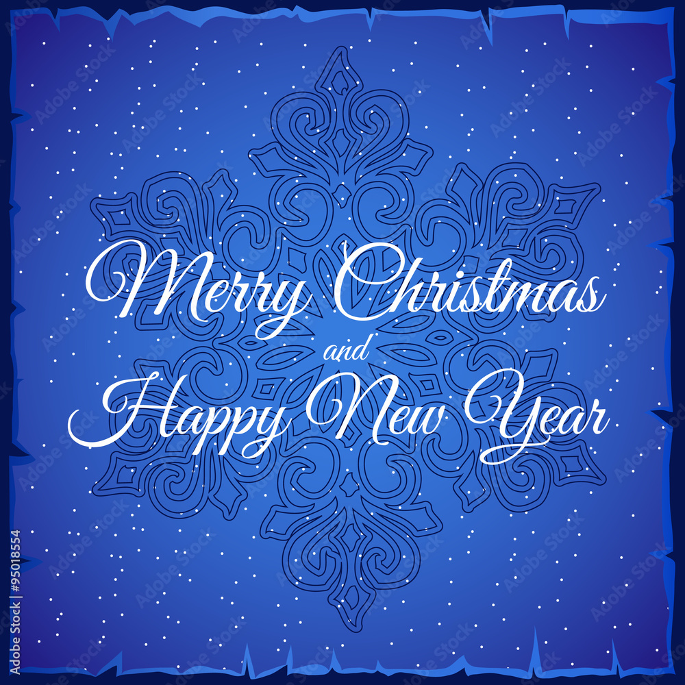 Snowflake closeup and text on a blue background Snowflake closeup and text on a blue background