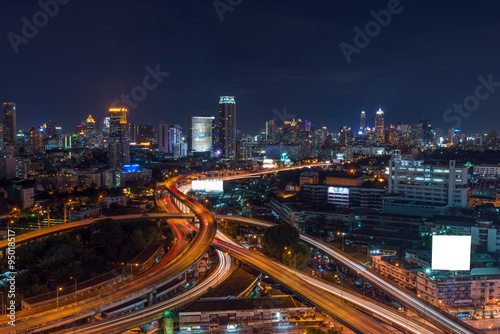 Aerial view cityscape at night in bangkok,Thailand