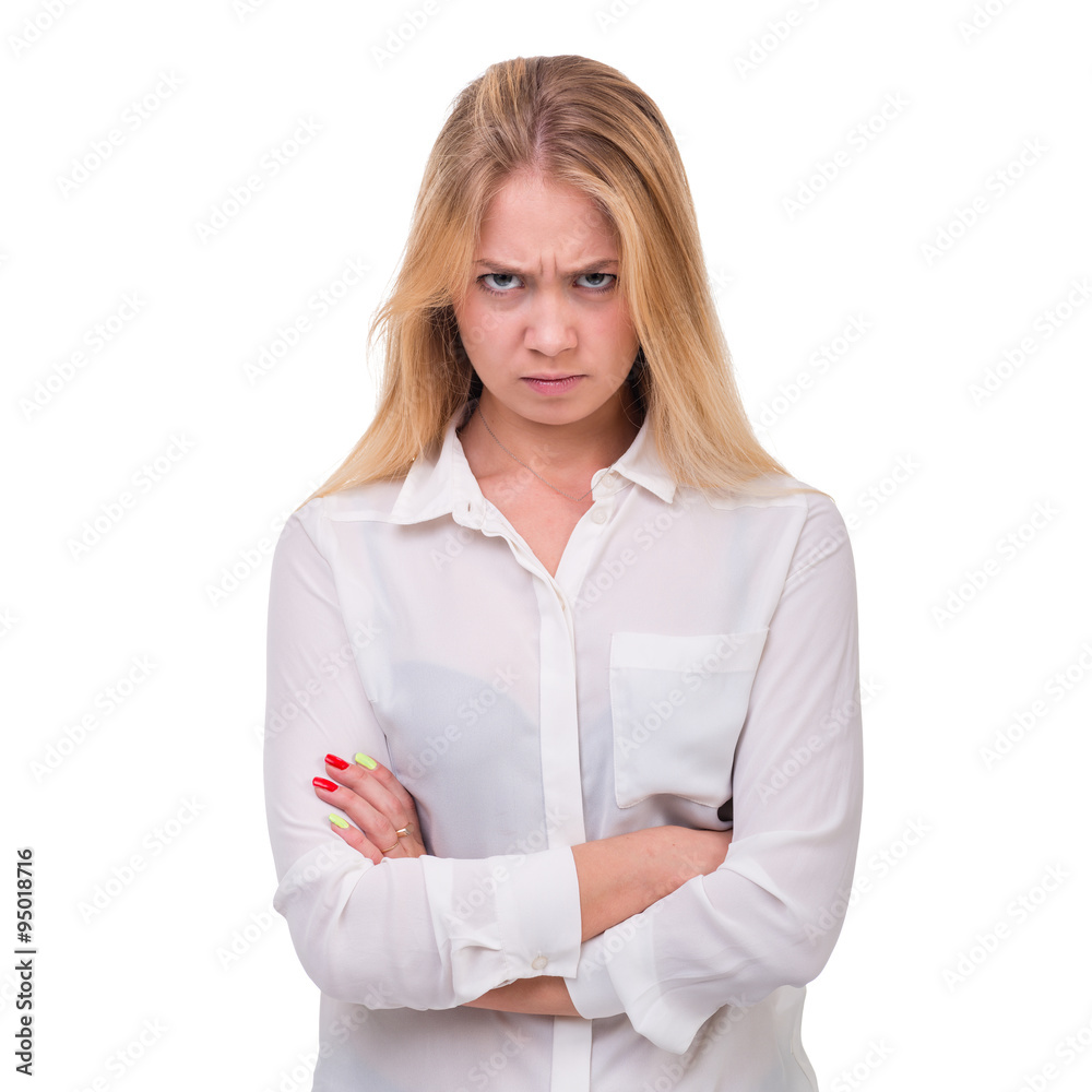 Closeup portrait of sad and depressed woman isolated on white Closeup portrait of sad and depressed woman isolated on white