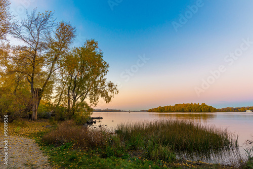 The Dnieper River at Dusk in Autumn