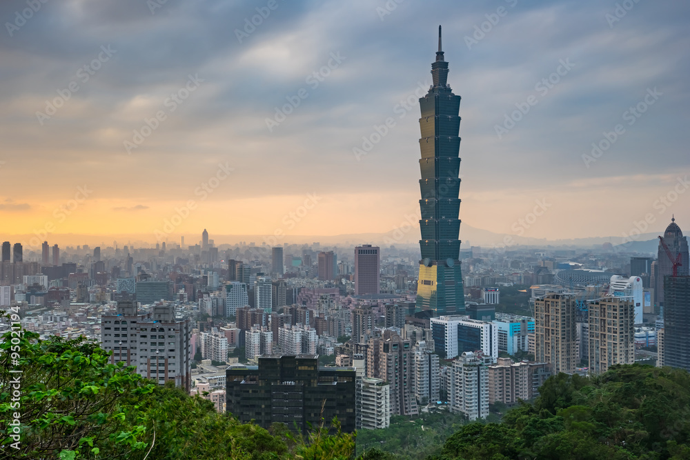 Taipei skyline at sunset in Taiwan