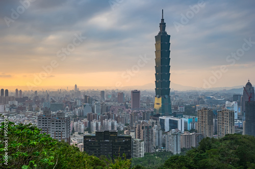 Taipei skyline at sunset in Taiwan