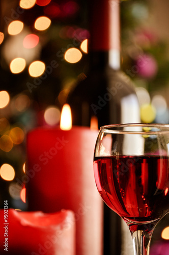 glasses of red wine with Christmas decoration