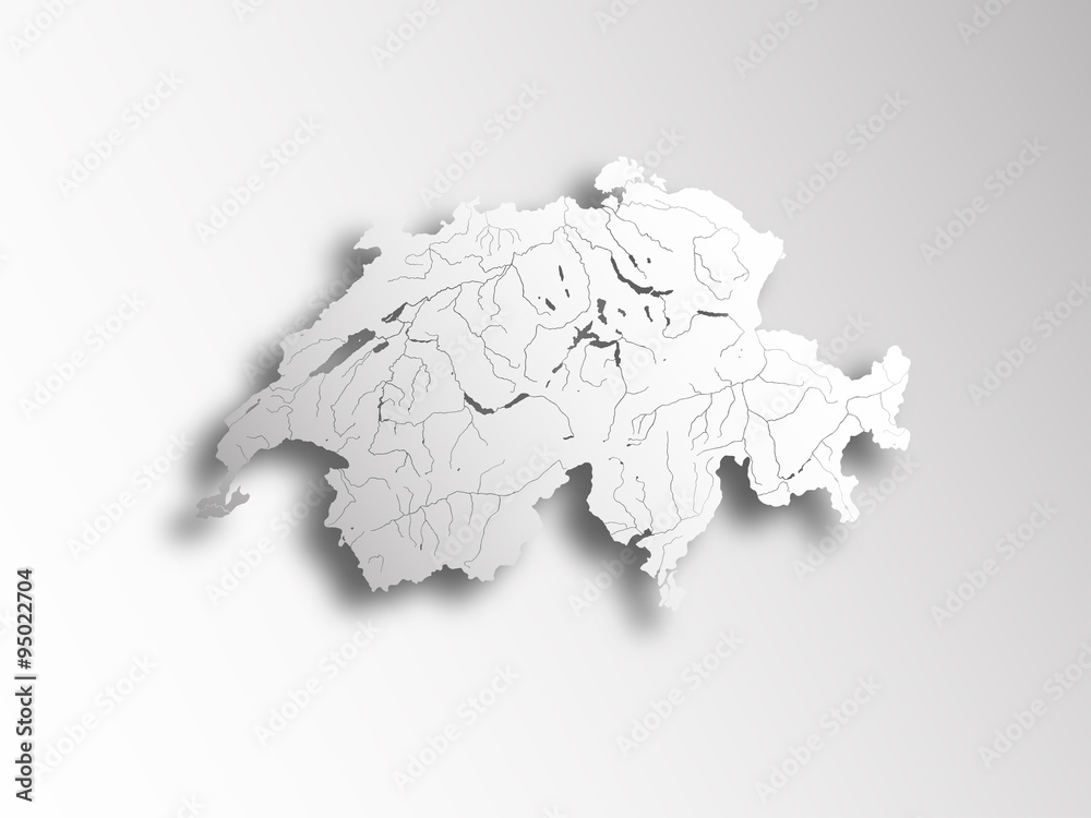 Map of Switzerland with paper cut effect. Rivers and lakes are shown. Map of Switzerland with paper cut effect. Rivers and lakes are shown.