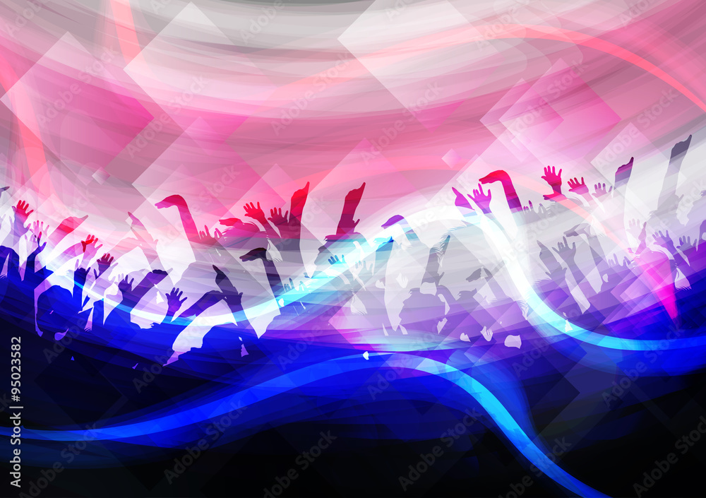 Fototapeta Party Crowd with Disco Spot Lights Background Template - Vector Illustration