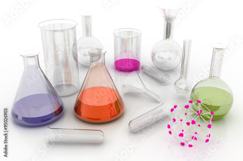 Wallpaper Mural Laboratory glassware with liquids of different colors Torontodigital.ca