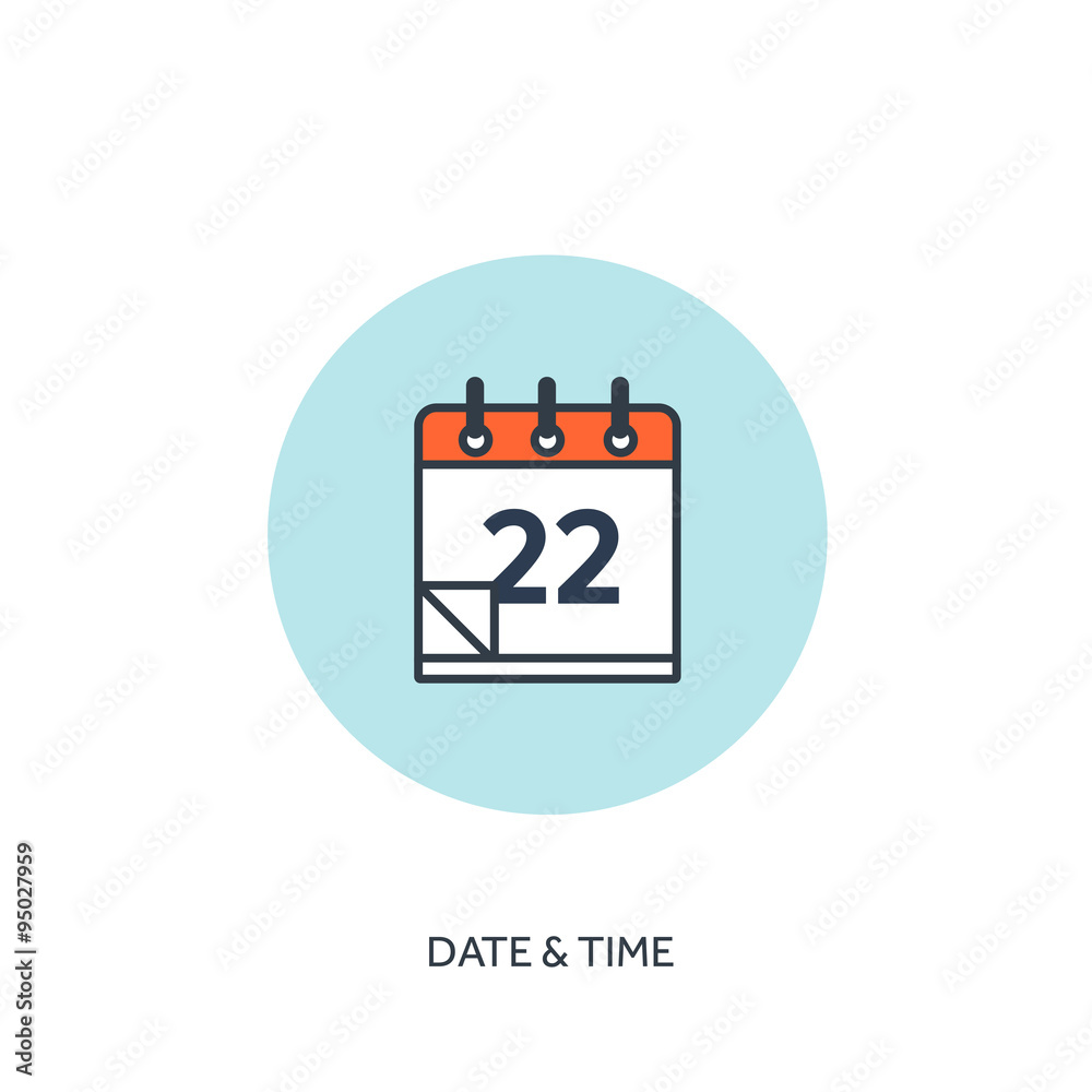 Vector illustration. Calendar lined icon. Date and time. Holiday planning